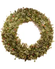 National Tree Company 60in Wintry Pine Wreath with Cones, Red Berries, Snowflakes and 300 Clear Lights