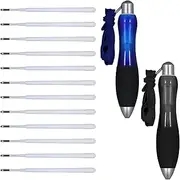 lasuroa 2pcs Fat Pens with 12pcs Refills, with 2pcs Lanyards, Smooth Writing Big Weighted pens Writing Tool for Hand Tremors, Weak Hand (Black + Blue)