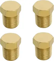 EMSea 4pcs 1/8inch NPT Male Thread Brass Pipe Plug Hex Outernal Head Socket Fitting for Blocking Off Intake Manifold Water Ports Water Pump Ports Gold