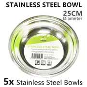 5 x Stainless Steel Bowl 25CM Food Serving Mixing Salad Rice Soup Fruit Noodle
