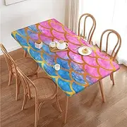 Ocean Animal Mermaid Scales Rectangular Tablecloth Table Cover for 4 Foot Tables, Waterproof Fitted Elastic Edged Table Cloth for Indoor Outdoor Party Wedding Picnic Patio, 4 Ft/48x30 inch