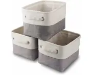 Small Storage Basket Set Of 3, Fabric Storage Boxes With Handle For Shelves, Cupboard, Foldable Toys, Gray White