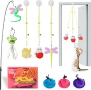 Cat Wand Toy - Interactive Toys Retractable Cat Wand | 9X Replacement Teaser, Indoor Games Catcher, Pet Supplies for All Breed Sizes