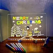 LED Note Board with 7 Colour Pens, Acrylic LED Writing Message Board, LED Light Up Drawing and Writing Board, Clear Rewritable Memo Board,Dry Erase Board with Stand