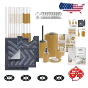 23-Piece Gold Bathroom Accessories Set with Chevron Bath Rugs & Shower Curtain