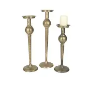 Vintage Style Tall Antiqued Brass Set 3 Candle Stick Round Base Gold Holder