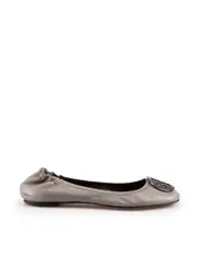 Grey Leather Logo Elasticated Flats