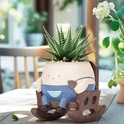 Smiley Face Plant Pot, Cute Resin Flower Pots for Indoor Outdoor Plants, Unique Sitting Rocking Chair Succulent Pots with Drainage Hole, Gifts Ideaes for Mother's Day and Christmas