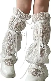 [Oxtxuzdm] Aesthetic Star Lace Leg Warmers with Adjustable Tie Fashionable Sheer Mesh Leg Covers Baggy Loose Long Socks for Women
