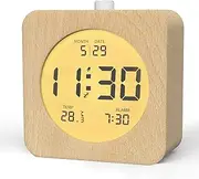 aboveClock Digital Alarm Clock, Wood Alarm Clocks Bedside with LCD Display, Snooze Function, Night Light, Only Battery Powered Clock for Bedroom, Light Wood