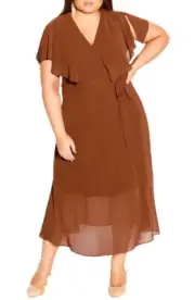 CITY CHIC Softly Tied Dress in Ginger Plus Size Medium/18 NWT [RRP $129.95]