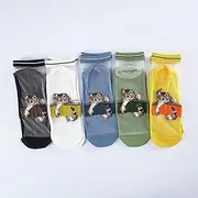 [TYKGD] Women's Socks Lace Mesh Fishnet Socks Mixed Fiber Transparent Stretch Elasticity Ankle Net Yarn Thin Women's Cat Socks 5 Pairs Cool Sox