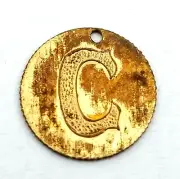 Antique Victorian Deco Yellow GT Small Plaque Charm Pendant Initial "C" #S326