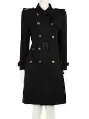 Black Wool Military Trench Coat