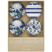 4pc LVD Navy Hamptons Large Glass 13.5cm Fridge Magnet Home Decorative Round Set