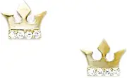 [JewelryWeb] 14k Yellow Gold CZ Simulated Diamond Small Crown Screw Back Earrings 7x8mm Stud Earring for Women