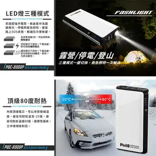 【299超取免運】2E90 飛樂 Philo PQC-8000P 閃電快充 QC3.0 救車行動電源 第三代3PIN智慧電瓶夾 3秒啟動