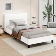 ALFORDSON Bed Frame Single Size Base Platform Leather White