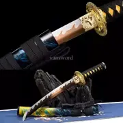 1095 Carbon Steel Japanese Tanto Samurai Mini Sword Sharp Gold Blade Full Tang.