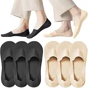 [LUFFLOK] No Show Trainer Socks Womens, 6 Pairs Non Slip Invisible Socks, Ladies Ultra Low Cut Liner Socks, Cool Ice Silk Socks