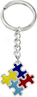 GlobalDeal Direct Autism Awareness Colorful Puzzle Piece Charm Keychain Car Key Ring Unisex Gift - Multicolor, Multicolour, M, Classic