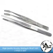 2Flat Wide Blunt Bead Pearl Holding Handling Tweezers Jewelry Repair Making Tool