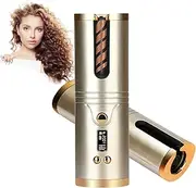 Hair Curler Automatic Curling Wand,Lychee Cordless Curling Iron 6 Temps Portable Curling Tong with LCD Timer for Hair Styling Home Salon (Gold)