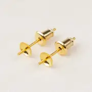 18K Solid Gold Earring Posts Stud Findings,Settings Jewelry Findings,Cup Pin