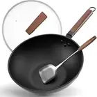 Yhngly Carbon Steel Wok, 13" Non Stick Wok with Lid and Spatula