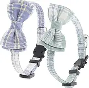 ERINGOGO 2 Pack Adjustable Cat Collars with Breakaway Safety Feature Removable Bow Ties Bells Stylish Kitten Collars for Puppies and Kittens