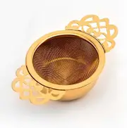 Tea Filter, Gold Fine Mesh Loose Leaf Tea Strainer with Drip Bowl, Stainless Steel Tea Infuser w/Lace Double Handles for Home office(Gold) (1pc