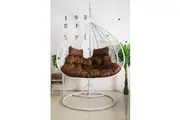 Hanging Egg Chair Double Seat - White Basket & Brown Cushion