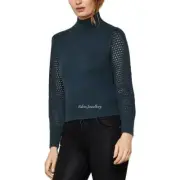 US$198 BCBGMAXAZRIA Laser Cut Turtleneck Cropped Pullover Sweater Merino Wool XL