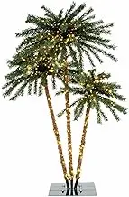 Costway Artificial Lighted Palm Tree, 1.2/1.5/1.8M Triple Coconut Plam Trees with Metal Base, 157 Branch Tips & 930 Warm White LED Lights, Evergreen Tree Decoration for Christmas, Backyard