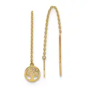 14k Gold Polished Tree of Life Threader Earrings 2.8"