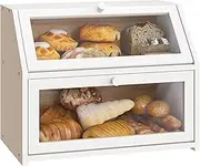 Farmhouse Bread Box for Kitchen Countertop Bread box Double Layer Bamboo Wooden Extra Large Capacity Bin Kitchen Food Storage Container(White)