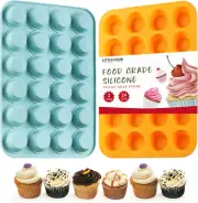 2PCS Silicone Mini Muffin & Cupcake Pan Set, 24 Cups Mini Muffin Baking Pan, No