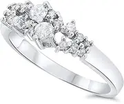 [Jewelry Bliss] 18k White Gold Diamond Cluster Ring Band