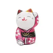 THY COLLECTIBLES Hand Painted Feng Shui Mini Maneki Neko Lucky Cat Red