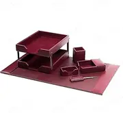Dacasso Burgundy Bonded Leather Luxury 8-Piece Desk Accessory Set - Blotter Pad & Desk Organization Essentials - Executive Decor and Surface Protector