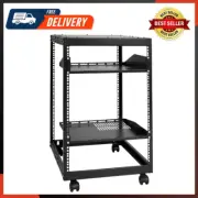 15U Open Frame Server Rack 23''-40'' Adjustable Depth Free Standing or Wall