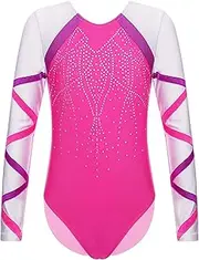 [Yihuimin] Gymnastics Leotard for Girls Sparkly Rhinestone Long Sleeve Ballet Bodysuits Ice Skating Uniform