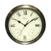 Swim Central 18IN B/O Bronze Print Roman Numeral Clock Thermometer Hygrometer