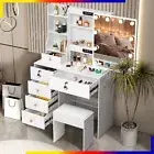 6 Drawers Dressing Table With Mirror Stool Set Girl Makeup Vanity Desk White