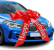 Large Red Bow for Car (30 inches, 76 cm), Gift Bow, Large, Giant Car Bow, Car Bow for Bicycle and Bow with Suction Cup, 18th Birthday Car (Happy Birthday)