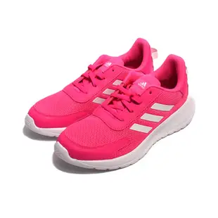 ADIDAS 女/大童 TENSAUR RUN K 透氣避震慢跑鞋 粉白 - EG4126