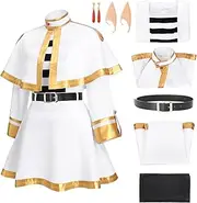 C-ZOFEK Costume Full Set Elf Cosplay White Cape Skirt Uniform with Pantyhose Belt Earrings and Elf Ears