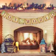 Christmas Decorations Indoor - JOY TO THE WORLD Banner - Vintage Xmas Decoration