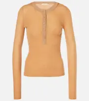 [Chloe] Chloé Ribbed-knit wool Henley shirt AU 10 orange