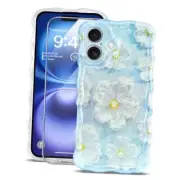 for Case [with 9H Screen Protectors] Wave Bumper Colorful iPhone 16 Light Blue